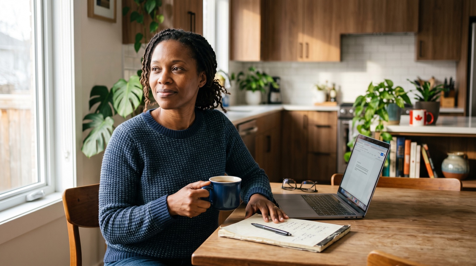 Woman in her 40s calmly planning her path back to homeownership in Canada