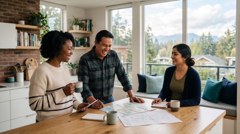 Couple reviewing mortgage and rent-to-own options with a financial advisor