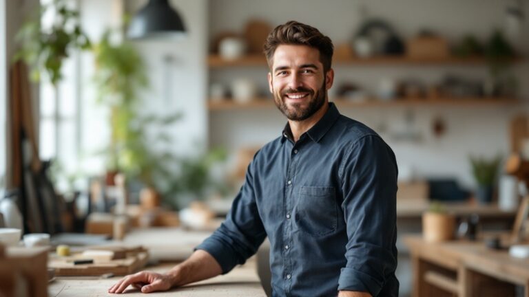 Confident self-employed Canadian business owner in their own workshop