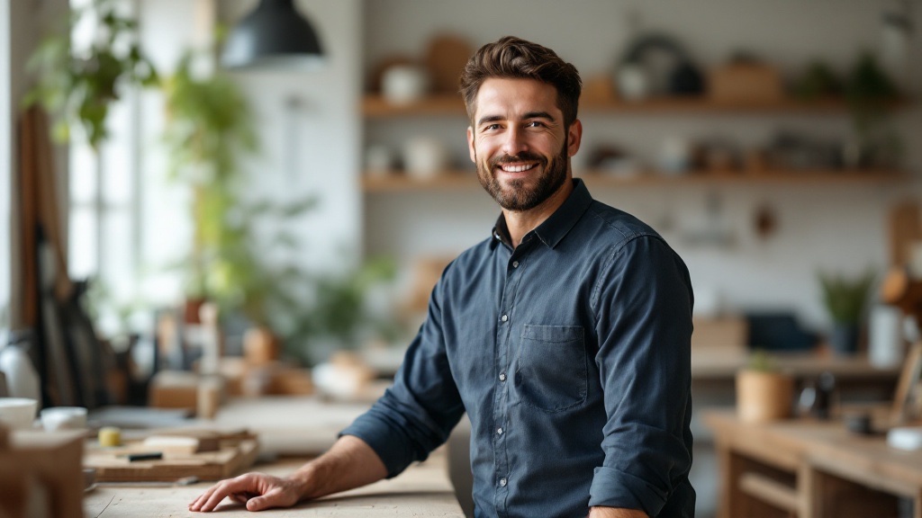 Confident self-employed Canadian business owner in their own workshop