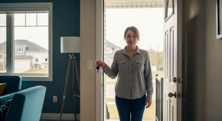 Single Canadian adult holding house keys after starting over alone